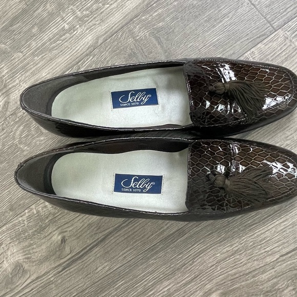 Vintage Selly Brown Tassel Square Toe Loafers 7 - Picture 4 of 6